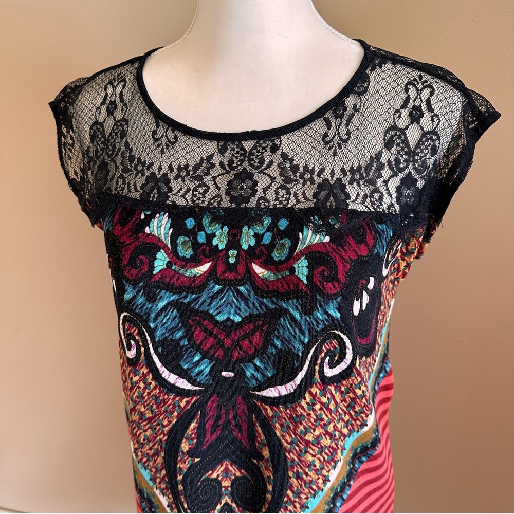 Silvergate Colorful Midi Dress with Black Lace Size Small - Picture 3 of 8